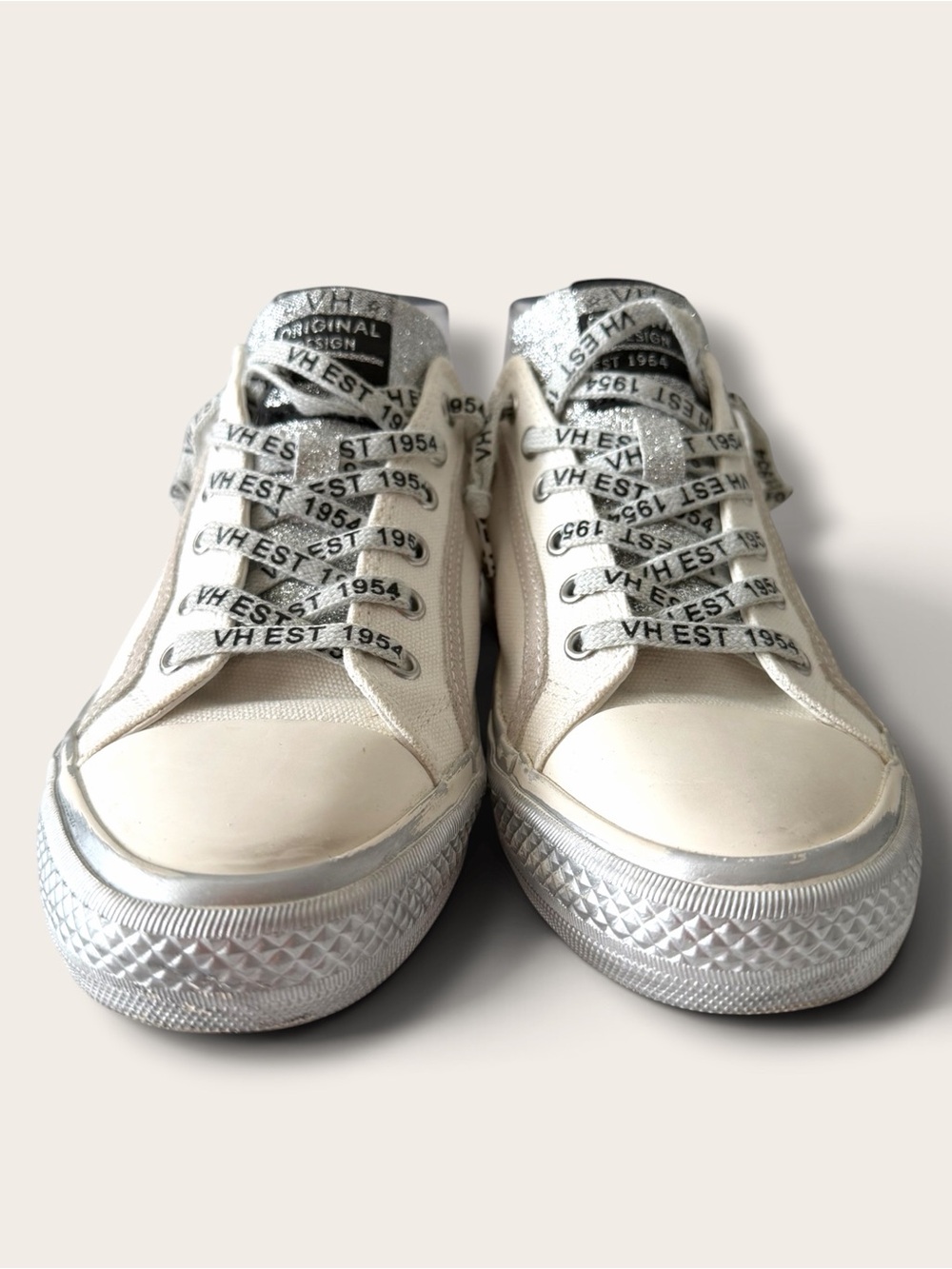 Vintage Havana White & Silver Low-Top Sneakers - Picture 4 of 12